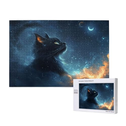 Katze Puzzle 1000 Teile Erwachsene, DIY Mond Puzzle Design für Erwachsene und Kinder ab 5 Jahren, HD Farbe Puzzel mit Geschenkbox Verpackung for Wand Zimmer Deko Wohnzimmer, Geschenke für Frauen -254 von Wjffnzbz