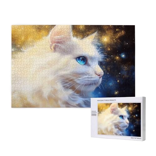 Katze Puzzle 1000 Teile Erwachsene, DIY Sternenhimmel Puzzle Design für Erwachsene und Kinder ab 5 Jahren, Farbe Puzzel mit Geschenkbox Verpackung for Zimmer Deko Wohnzimmer, Geschenke für Frauen -574 von Wjffnzbz