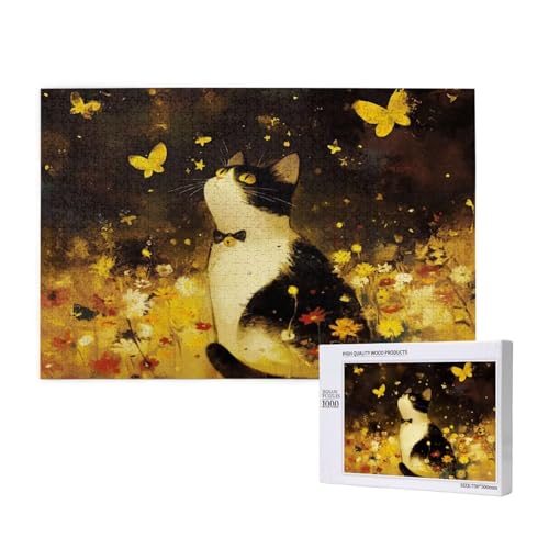 Katze Puzzle 1000 Teile Erwachsene, Schmetterling Puzzle Design für Erwachsene und Kinder ab 5 Jahren, Farbe Puzzel mit Geschenkbox Verpackung for Zimmer Deko Wohnzimmer, Geschenke für Frauen -1459 von Wjffnzbz