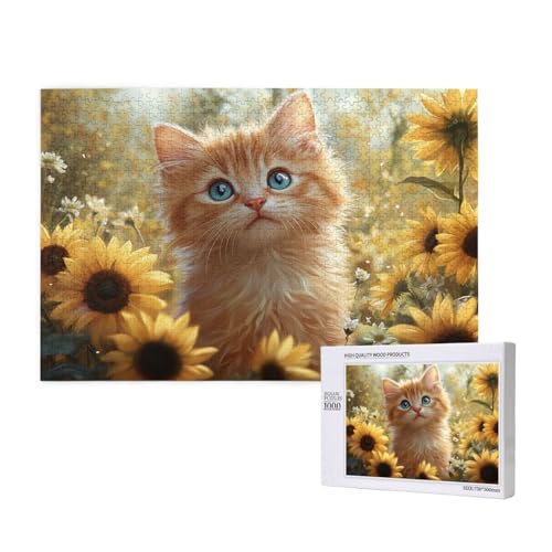 Katze Puzzle 1000 Teile Erwachsene, Sonnenblume Puzzle Design für Erwachsene und Kinder ab 5 Jahren, HD Farbe Puzzel mit Geschenkbox Verpackung for Zimmer Deko Wohnzimmer, Geschenke für Frauen -169 von Wjffnzbz