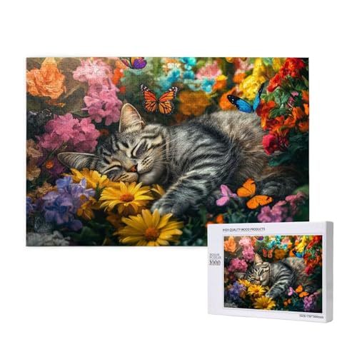 Katze Puzzle 1500 Teile Erwachsene, 5D DIY Blume Puzzle Design für Erwachsene und Kinder ab 5 Jahren, HD Farbe Puzzel mit Geschenkbox Verpackung for Zimmer Deko Wohnzimmer, Geschenke für Frauen -2730 von Wjffnzbz