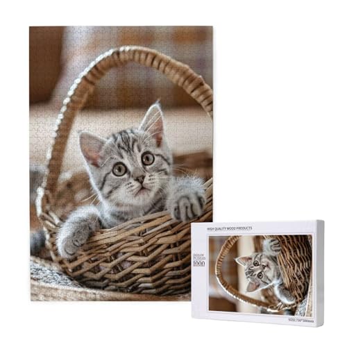 Katze Puzzle 1500 Teile Erwachsene, DIY Niedlich Puzzle Design für Erwachsene und Kinder ab 5 Jahren, HD Farbe Puzzel mit Geschenkbox Verpackung for Zimmer Deko Wohnzimmer, Geschenke für Frauen -9805 von Wjffnzbz