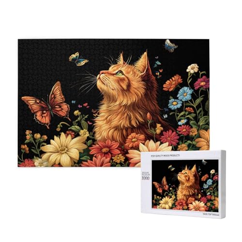 Katze Puzzle 1500 Teile Erwachsene, Schmetterling Puzzle Design für Erwachsene und Kinder ab 5 Jahren, Farbe Puzzel mit Geschenkbox Verpackung for Zimmer Deko Wohnzimmer, Geschenke für Frauen -3705 von Wjffnzbz