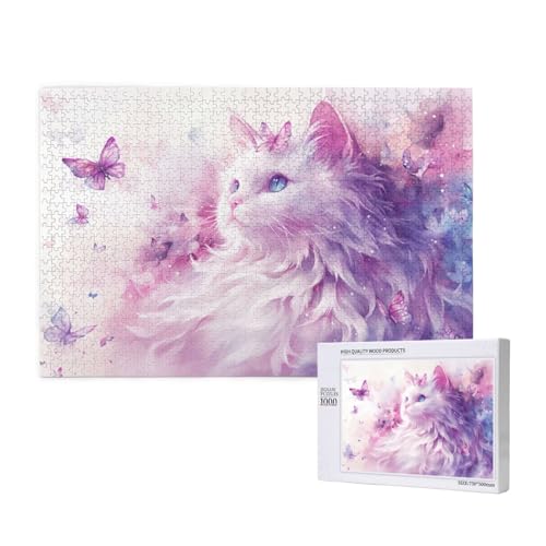 Katze Puzzle 300 Teile Erwachsene, Schmetterling Puzzle Design für Erwachsene und Kinder ab 5 Jahren, HD Farbe Puzzel mit Geschenkbox Verpackung for Zimmer Deko Wohnzimmer, Geschenke für Frauen -402 von Wjffnzbz