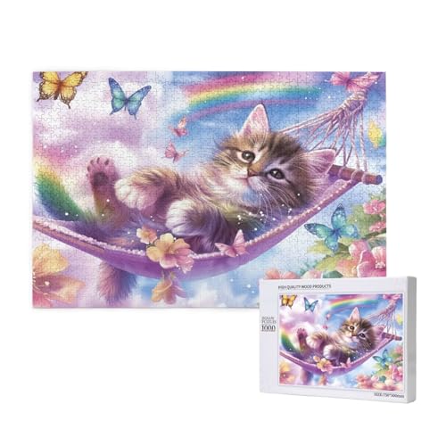 Katze Puzzle 300 Teile Erwachsene, Schmetterling Puzzle Design für Erwachsene und Kinder ab 5 Jahren, HD Farbe Puzzel mit Geschenkbox Verpackung for Zimmer Deko Wohnzimmer, Geschenke für Frauen -702 von Wjffnzbz