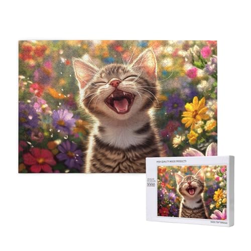 Katze Puzzle 500 Teile Erwachsene, DIY Blume Puzzle Design für Erwachsene und Kinder ab 5 Jahren, HD Farbe Puzzel mit Geschenkbox Verpackung for Wand Zimmer Deko Wohnzimmer, Geschenke für Frauen -3253 von Wjffnzbz