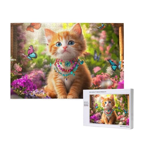 Katze Puzzle 500 Teile Erwachsene, Schmetterling Puzzle Design für Erwachsene und Kinder ab 5 Jahren, HD Farbe Puzzel mit Geschenkbox Verpackung for Zimmer Deko Wohnzimmer, Geschenke für Frauen -3268 von Wjffnzbz