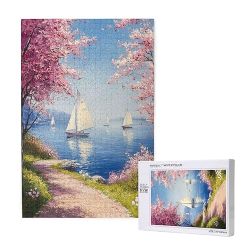 Kirschblüten Puzzle 1000 Teile Erwachsene, DIY Segelboot Puzzle Design für Erwachsene und Kinder ab 5 Jahren, Puzzel mit Geschenkbox Verpackung for Zimmer Deko Wohnzimmer, Geschenke für Frauen -5769 von Wjffnzbz