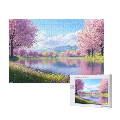 Kirschblüten Puzzle 1500 Teile Erwachsene, DIY Landschaft Puzzle Design für Erwachsene und Kinder ab 5 Jahren, Puzzel mit Geschenkbox Verpackung for Zimmer Deko Wohnzimmer, Geschenke für Frauen -2255 von Wjffnzbz