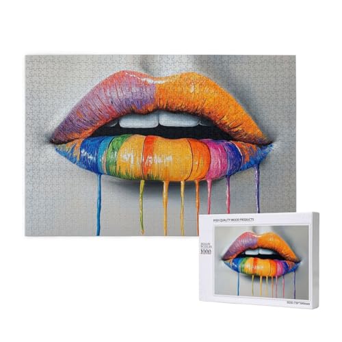 Lippen Puzzle 1000 Teile Erwachsene, 5D DIY Farbe Puzzle Design für Erwachsene und Kinder ab 5 Jahren, HD Farbe Puzzel mit Geschenkbox Verpackung for Zimmer Deko Wohnzimmer, Geschenke für Frauen -1124 von Wjffnzbz