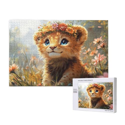 Löwe Puzzle 1000 Teile Erwachsene, 5D DIY Niedlich Puzzle Design für Erwachsene und Kinder ab 5 Jahren, HD Farbe Puzzel mit Geschenkbox Verpackung for Zimmer Deko Wohnzimmer, Geschenke für Frauen -304 von Wjffnzbz