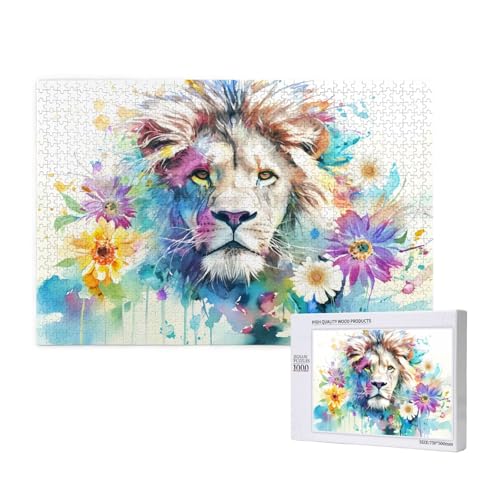 Löwe Puzzle 1000 Teile Erwachsene, DIY Blume Puzzle Design für Erwachsene und Kinder ab 5 Jahren, HD Farbe Puzzel mit Geschenkbox Verpackung for Wand Zimmer Deko Wohnzimmer, Geschenke für Frauen -474 von Wjffnzbz