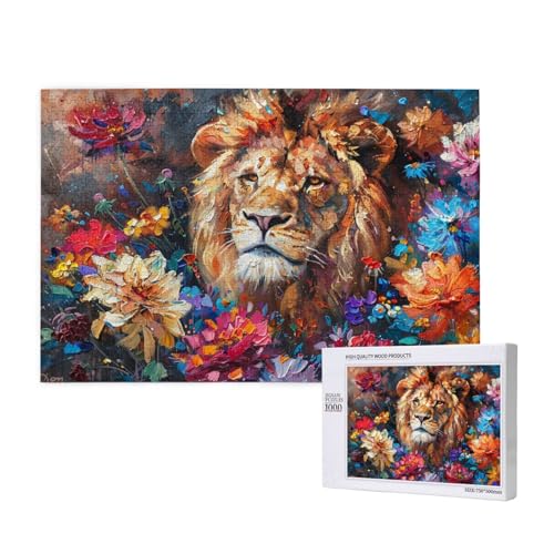 Löwe Puzzle 1000 Teile Erwachsene, DIY Blume Puzzle Design für Erwachsene und Kinder ab 5 Jahren, HD Farbe Puzzel mit Geschenkbox Verpackung for Wand Zimmer Deko Wohnzimmer, Geschenke für Frauen -904 von Wjffnzbz