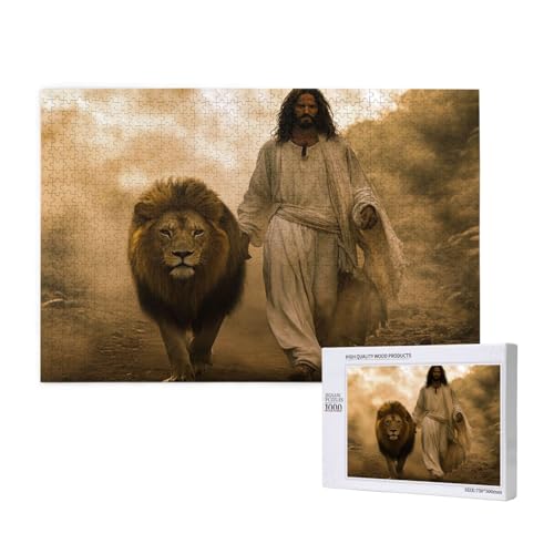 Löwe Puzzle 1000 Teile Erwachsene, DIY Jesus Puzzle Design für Erwachsene und Kinder ab 5 Jahren, HD Farbe Puzzel mit Geschenkbox Verpackung for Wand Zimmer Deko Wohnzimmer, Geschenke für Frauen -2579 von Wjffnzbz