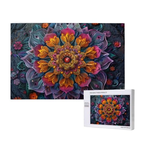 Mandala Puzzle 1500 Teile Erwachsene, DIY Blume Puzzle Design für Erwachsene und Kinder ab 5 Jahren, HD Farbe Puzzel mit Geschenkbox Verpackung for Zimmer Deko Wohnzimmer, Geschenke für Frauen -4445 von Wjffnzbz