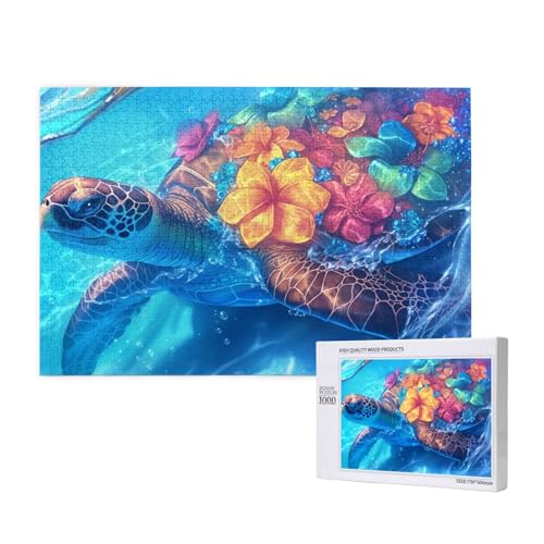 Meeresschildkröte Puzzle 1000 Teile Erwachsene, DIY Blume Puzzle Design für Erwachsene und Kinder ab 5 Jahren, Puzzel mit Geschenkbox Verpackung for Zimmer Deko Wohnzimmer, Geschenke für Frauen -494 von Wjffnzbz