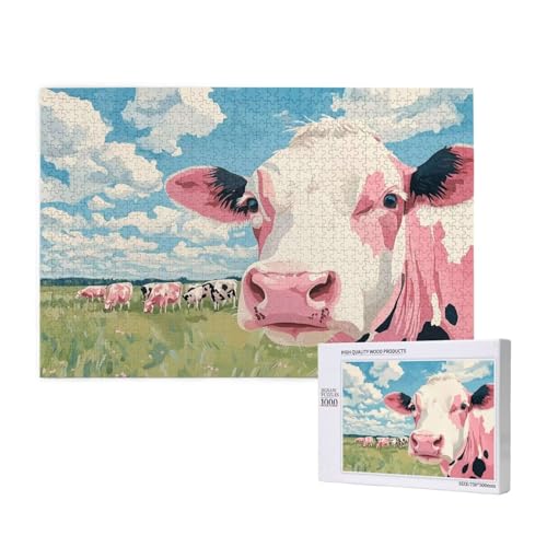 Milchkuh Puzzle 300 Teile Erwachsene, 5D DIY Rosa Puzzle Design für Erwachsene und Kinder ab 5 Jahren, HD Farbe Puzzel mit Geschenkbox Verpackung for Zimmer Deko Wohnzimmer, Geschenke für Frauen -4807 von Wjffnzbz