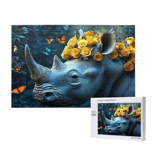 Nashorn Puzzle 1000 Teile Erwachsene, DIY Blume Puzzle Design für Erwachsene und Kinder ab 5 Jahren, HD Farbe Puzzel mit Geschenkbox Verpackung for Zimmer Deko Wohnzimmer, Geschenke für Frauen -4759 von Wjffnzbz