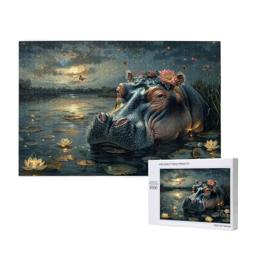 Nilpferd Puzzle 500 Teile Erwachsene, DIY Lotus Puzzle Design für Erwachsene und Kinder ab 5 Jahren, HD Farbe Puzzel mit Geschenkbox Verpackung for Zimmer Deko Wohnzimmer, Geschenke für Frauen -1378 von Wjffnzbz