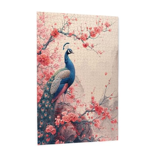 Pfau Puzzle 1000 Teile Erwachsene, Kirschblüten Puzzle Design für Erwachsene und Kinder ab 5 Jahren, HD Farbe Puzzel mit Geschenkbox Verpackung for Zimmer Deko Wohnzimmer, Geschenke für Frauen -7814 von Wjffnzbz