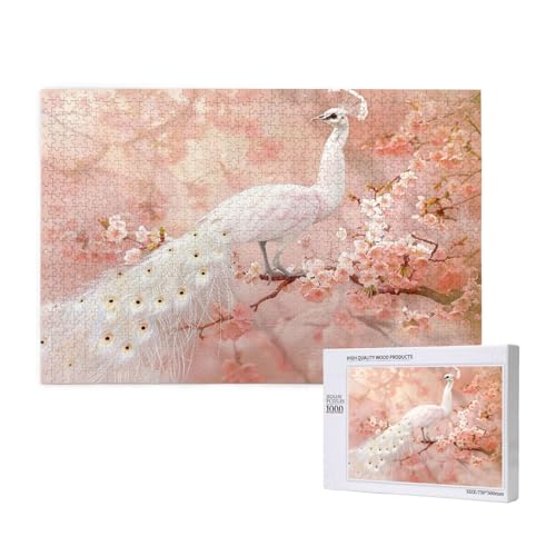 Pfau Puzzle 1000 Teile Erwachsene, Kirschblüten Puzzle Design für Erwachsene und Kinder ab 5 Jahren, HD Farbe Puzzel mit Geschenkbox Verpackung for Zimmer Deko Wohnzimmer, Geschenke für Frauen -984 von Wjffnzbz