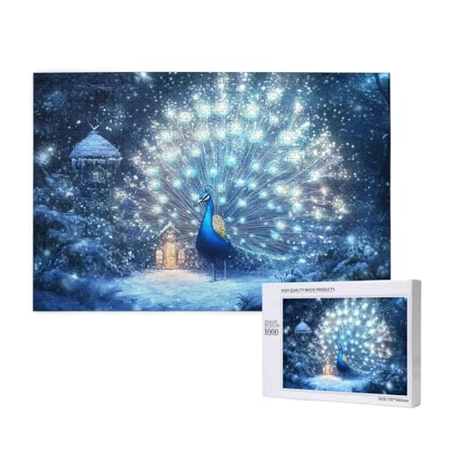 Pfau Puzzle 1000 Teile Erwachsene, Schneeszene Puzzle Design für Erwachsene und Kinder ab 5 Jahren, HD Farbe Puzzel mit Geschenkbox Verpackung for Zimmer Deko Wohnzimmer, Geschenke für Frauen -4969 von Wjffnzbz