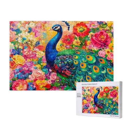 Pfau Puzzle 1500 Teile Erwachsene, DIY Blume Puzzle Design für Erwachsene und Kinder ab 5 Jahren, HD Farbe Puzzel mit Geschenkbox Verpackung for Wand Zimmer Deko Wohnzimmer, Geschenke für Frauen -2790 von Wjffnzbz