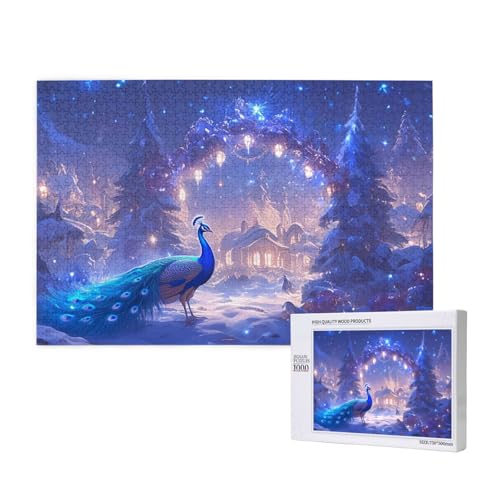 Pfau Puzzle 1500 Teile Erwachsene, Schneeszene Puzzle Design für Erwachsene und Kinder ab 5 Jahren, HD Farbe Puzzel mit Geschenkbox Verpackung for Zimmer Deko Wohnzimmer, Geschenke für Frauen -1355 von Wjffnzbz