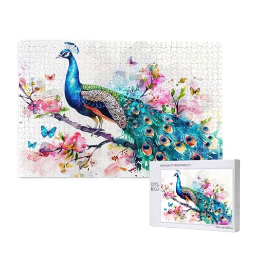 Pfau Puzzle 300 Teile Erwachsene, DIY Blume Puzzle Design für Erwachsene und Kinder ab 5 Jahren, HD Farbe Puzzel mit Geschenkbox Verpackung for Wand Zimmer Deko Wohnzimmer, Geschenke für Frauen -972 von Wjffnzbz