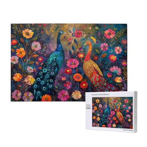 Pfau Puzzle 500 Teile Erwachsene, DIY Blume Puzzle Design für Erwachsene und Kinder ab 5 Jahren, HD Farbe Puzzel mit Geschenkbox Verpackung for Wand Zimmer Deko Wohnzimmer, Geschenke für Frauen -1398 von Wjffnzbz