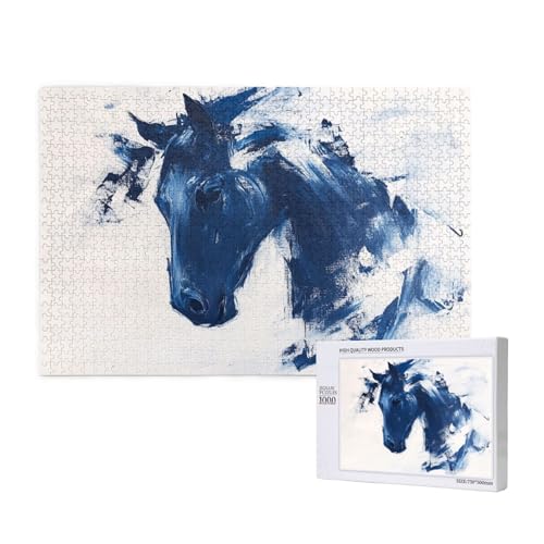 Pferd Puzzle 1000 Teile Erwachsene, DIY Blau Puzzle Design für Erwachsene und Kinder ab 5 Jahren, HD Farbe Puzzel mit Geschenkbox Verpackung for Wand Zimmer Deko Wohnzimmer, Geschenke für Frauen -1179 von Wjffnzbz