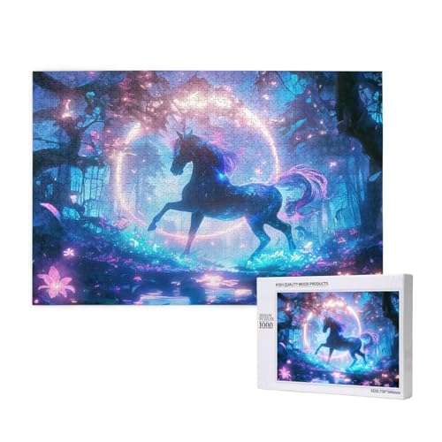 Pferd Puzzle 1000 Teile Erwachsene, DIY Mond Puzzle Design für Erwachsene und Kinder ab 5 Jahren, HD Farbe Puzzel mit Geschenkbox Verpackung for Wand Zimmer Deko Wohnzimmer, Geschenke für Frauen -1609 von Wjffnzbz