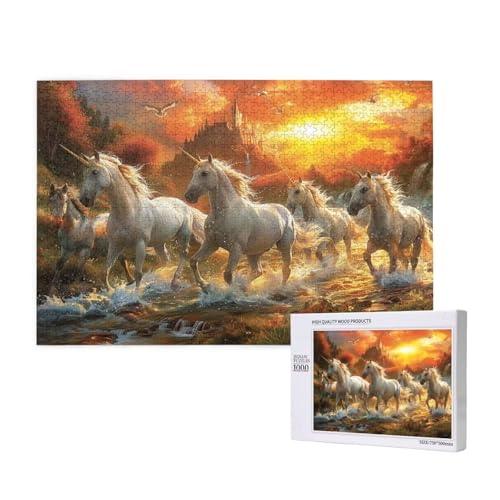 Pferd Puzzle 1000 Teile Erwachsene, Sonnenuntergang Puzzle Design für Erwachsene und Kinder ab 5 Jahren, Farbe Puzzel mit Geschenkbox Verpackung for Zimmer Deko Wohnzimmer, Geschenke für Frauen -3949 von Wjffnzbz