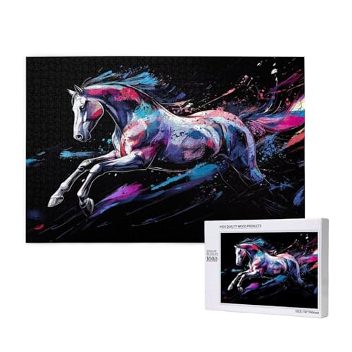 Pferd Puzzle 1500 Teile Erwachsene, 5D DIY Farbe Puzzle Design für Erwachsene und Kinder ab 5 Jahren, HD Farbe Puzzel mit Geschenkbox Verpackung for Zimmer Deko Wohnzimmer, Geschenke für Frauen -3875 von Wjffnzbz