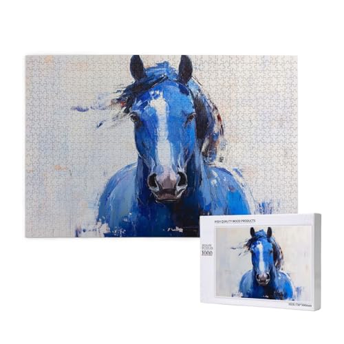 Pferd Puzzle 300 Teile Erwachsene, DIY Blau Puzzle Design für Erwachsene und Kinder ab 5 Jahren, HD Farbe Puzzel mit Geschenkbox Verpackung for Wand Zimmer Deko Wohnzimmer, Geschenke für Frauen -1007 von Wjffnzbz