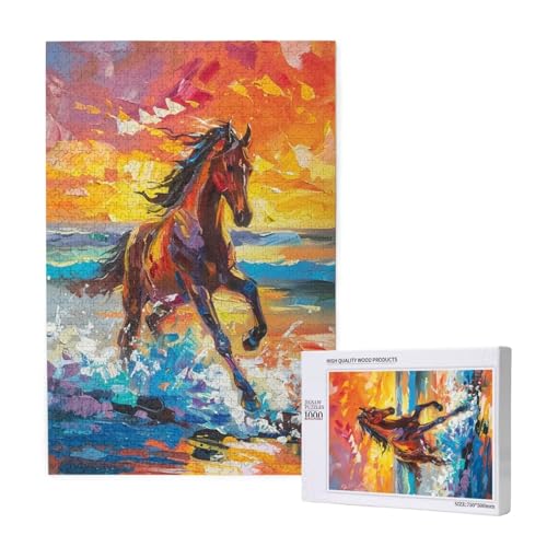 Pferd Puzzle 500 Teile Erwachsene, Sonnenuntergang Puzzle Design für Erwachsene und Kinder ab 5 Jahren, Farbe Puzzel mit Geschenkbox Verpackung for Zimmer Deko Wohnzimmer, Geschenke für Frauen -9353 von Wjffnzbz