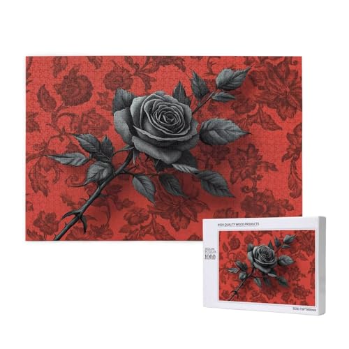 Rose Puzzle 1000 Teile Erwachsene, 5D DIY Schwarz Puzzle Design für Erwachsene und Kinder ab 5 Jahren, HD Farbe Puzzel mit Geschenkbox Verpackung for Zimmer Deko Wohnzimmer, Geschenke für Frauen -4749 von Wjffnzbz