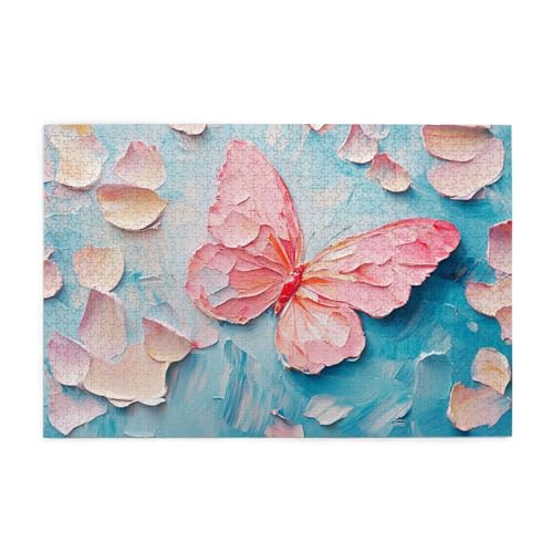 Schmetterling Puzzle 1000 Teile Erwachsene, Rosa Puzzle Design für Erwachsene und Kinder ab 5 Jahren, HD Farbe Puzzel mit Geschenkbox Verpackung for Zimmer Deko Wohnzimmer, Geschenke für Frauen -2469 von Wjffnzbz