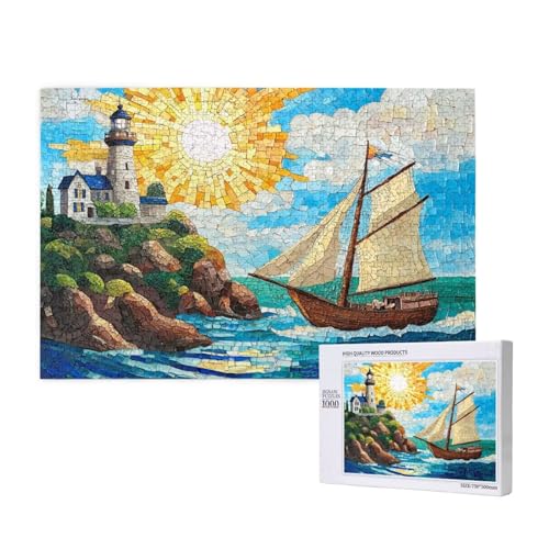 Segelboot Puzzle 1000 Teile Erwachsene, DIY Leuchtturm Puzzle Design für Erwachsene und Kinder ab 5 Jahren, Farbe Puzzel mit Geschenkbox Verpackung for Zimmer Deko Wohnzimmer, Geschenke für Frauen -49 von Wjffnzbz