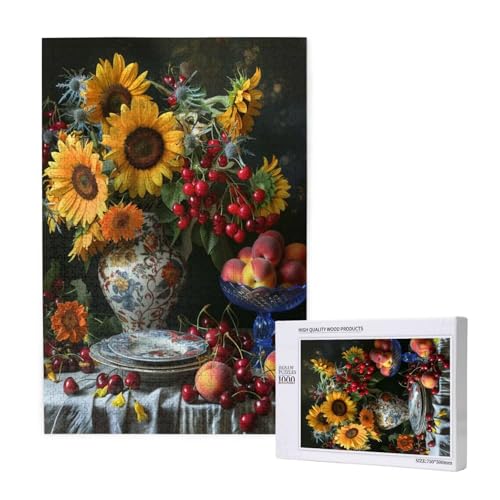 Sonnenblume Puzzle 300 Teile Erwachsene, DIY Blaues und weißes Porzellan Puzzle Design für Erwachsene und Kinder ab 5 Jahren, Puzzel mit Geschenkbox Verpackung, Deko Wohnzimmer, Geschenke Frauen -9742 von Wjffnzbz