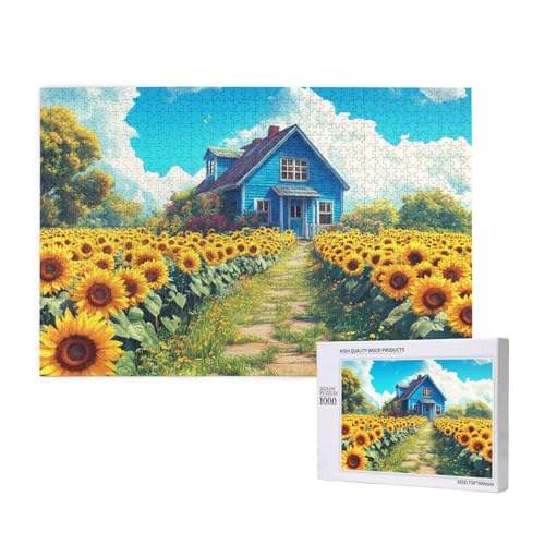 Sonnenblume Puzzle 500 Teile Erwachsene, Kabine Puzzle Design für Erwachsene und Kinder ab 5 Jahren, HD Farbe Puzzel mit Geschenkbox Verpackung for Zimmer Deko Wohnzimmer, Geschenke für Frauen -3898 von Wjffnzbz