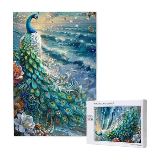 Strand Puzzle 1000 Teile Erwachsene, 5D DIY Pfau Puzzle Design für Erwachsene und Kinder ab 5 Jahren, HD Farbe Puzzel mit Geschenkbox Verpackung for Zimmer Deko Wohnzimmer, Geschenke für Frauen -7179 von Wjffnzbz