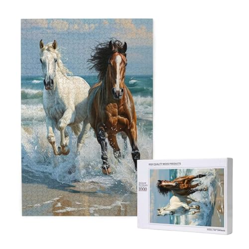 Strand Puzzle 300 Teile Erwachsene, 5D DIY Pferd Puzzle Design für Erwachsene und Kinder ab 5 Jahren, HD Farbe Puzzel mit Geschenkbox Verpackung for Zimmer Deko Wohnzimmer, Geschenke für Frauen -9077 von Wjffnzbz