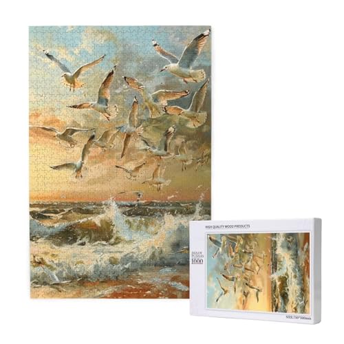 Strand Puzzle 300 Teile Erwachsene, DIY Möwe Puzzle Design für Erwachsene und Kinder ab 5 Jahren, HD Farbe Puzzel mit Geschenkbox Verpackung for Wand Zimmer Deko Wohnzimmer, Geschenke für Frauen -7077 von Wjffnzbz