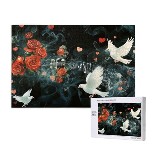 Taube Puzzle 1000 Teile Erwachsene, 5D DIY Blume Puzzle Design für Erwachsene und Kinder ab 5 Jahren, HD Farbe Puzzel mit Geschenkbox Verpackung for Zimmer Deko Wohnzimmer, Geschenke für Frauen -1039 von Wjffnzbz