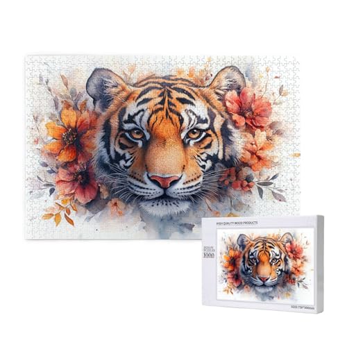 Tiger Puzzle 1000 Teile Erwachsene, 5D DIY Blume Puzzle Design für Erwachsene und Kinder ab 5 Jahren, HD Farbe Puzzel mit Geschenkbox Verpackung for Zimmer Deko Wohnzimmer, Geschenke für Frauen -224 von Wjffnzbz