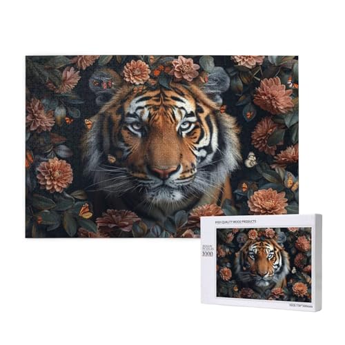 Tiger Puzzle 1500 Teile Erwachsene, 5D DIY Blume Puzzle Design für Erwachsene und Kinder ab 5 Jahren, HD Farbe Puzzel mit Geschenkbox Verpackung for Zimmer Deko Wohnzimmer, Geschenke für Frauen -4025 von Wjffnzbz