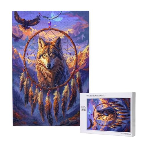 Traumfänger Puzzle 1000 Teile Erwachsene, Wolf Puzzle Design für Erwachsene und Kinder ab 5 Jahren, HD Farbe Puzzel mit Geschenkbox Verpackung for Zimmer Deko Wohnzimmer, Geschenke für Frauen -9949 von Wjffnzbz