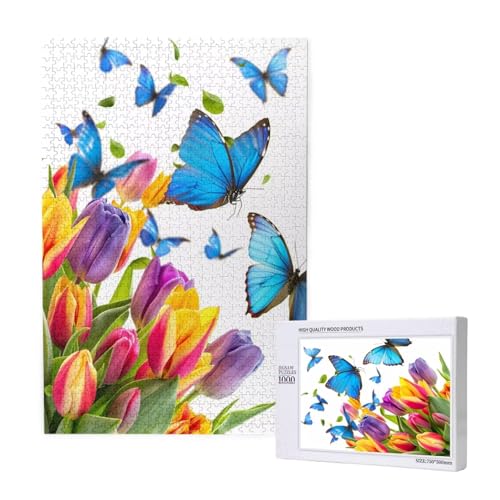 Tulpe Puzzle 300 Teile Erwachsene, Schmetterling Puzzle Design für Erwachsene und Kinder ab 5 Jahren, HD Farbe Puzzel mit Geschenkbox Verpackung for Zimmer Deko Wohnzimmer, Geschenke für Frauen -9427 von Wjffnzbz