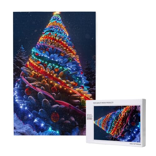 Weihnachtsbaum Puzzle 1000 Teile Erwachsene, Lichtleiste Puzzle Design für Erwachsene und Kinder ab 5 Jahren, Puzzel mit Geschenkbox Verpackung for Zimmer Deko Wohnzimmer, Geschenke für Frauen -7519 von Wjffnzbz